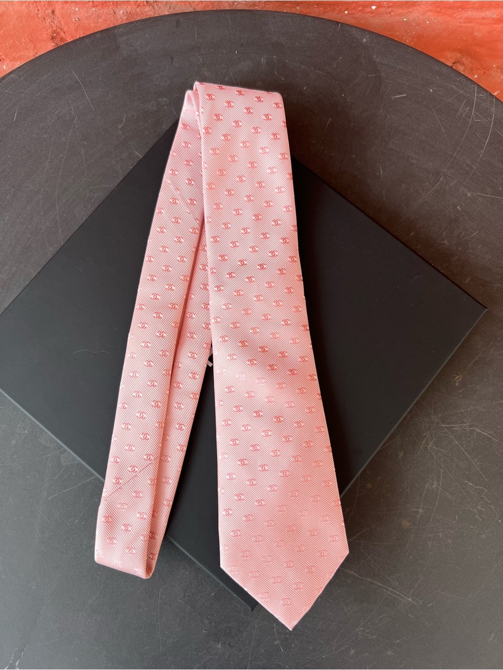 CHANEL Pink CC Logo Silk Neck-Tie